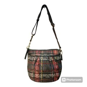 Coach Poppy Black and Red Plaid Crossbody Bag EUC